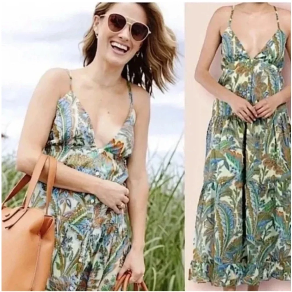 Anthropologie House of Harlow 1960 Womens Tiered Maxi Paisley Dress 100% Cotton - Picture 2 of 15